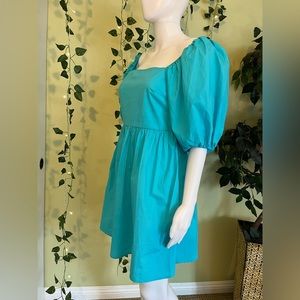 Target Turquoise Blue Square Neck Puff Sleeved Peasant Dress